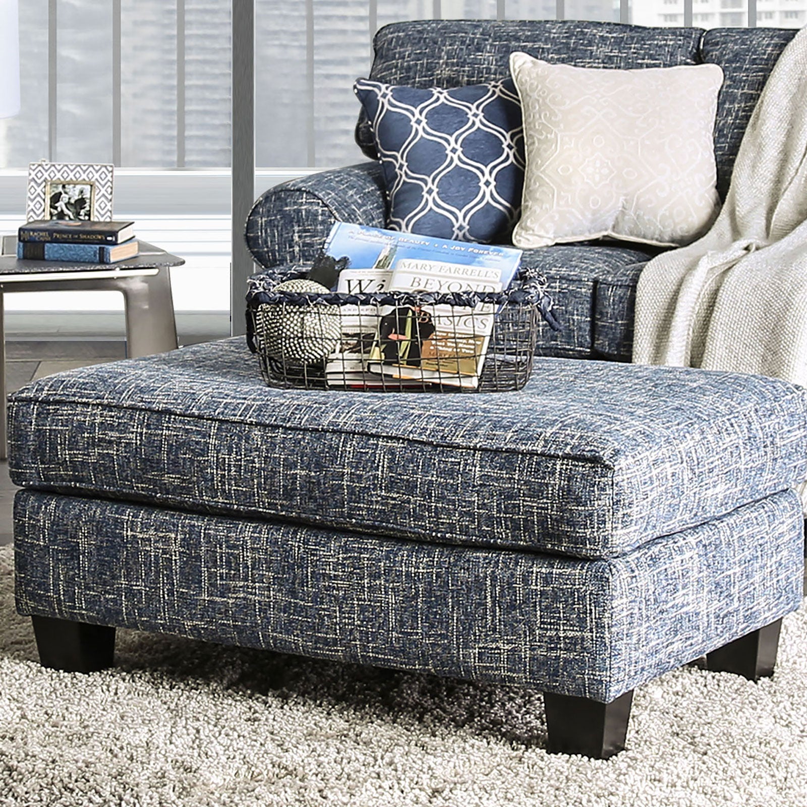 Pierpont Blue Ottoman FOA East