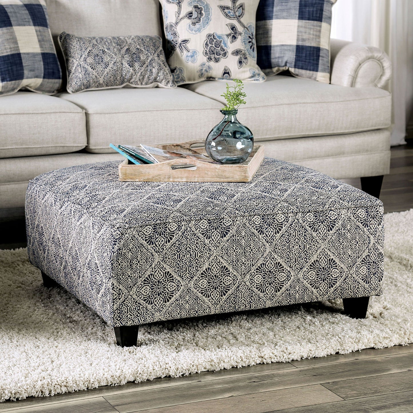 Nash Ivory/Navy Ottoman FOA East