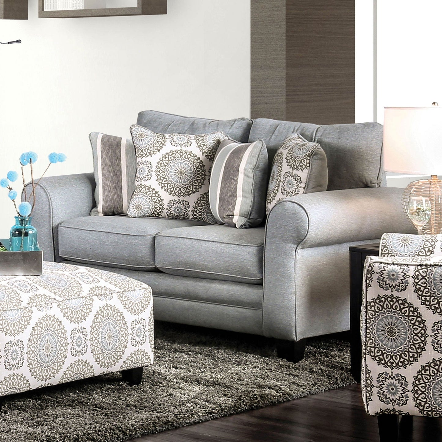 Misty Blue Gray Love Seat FOA East