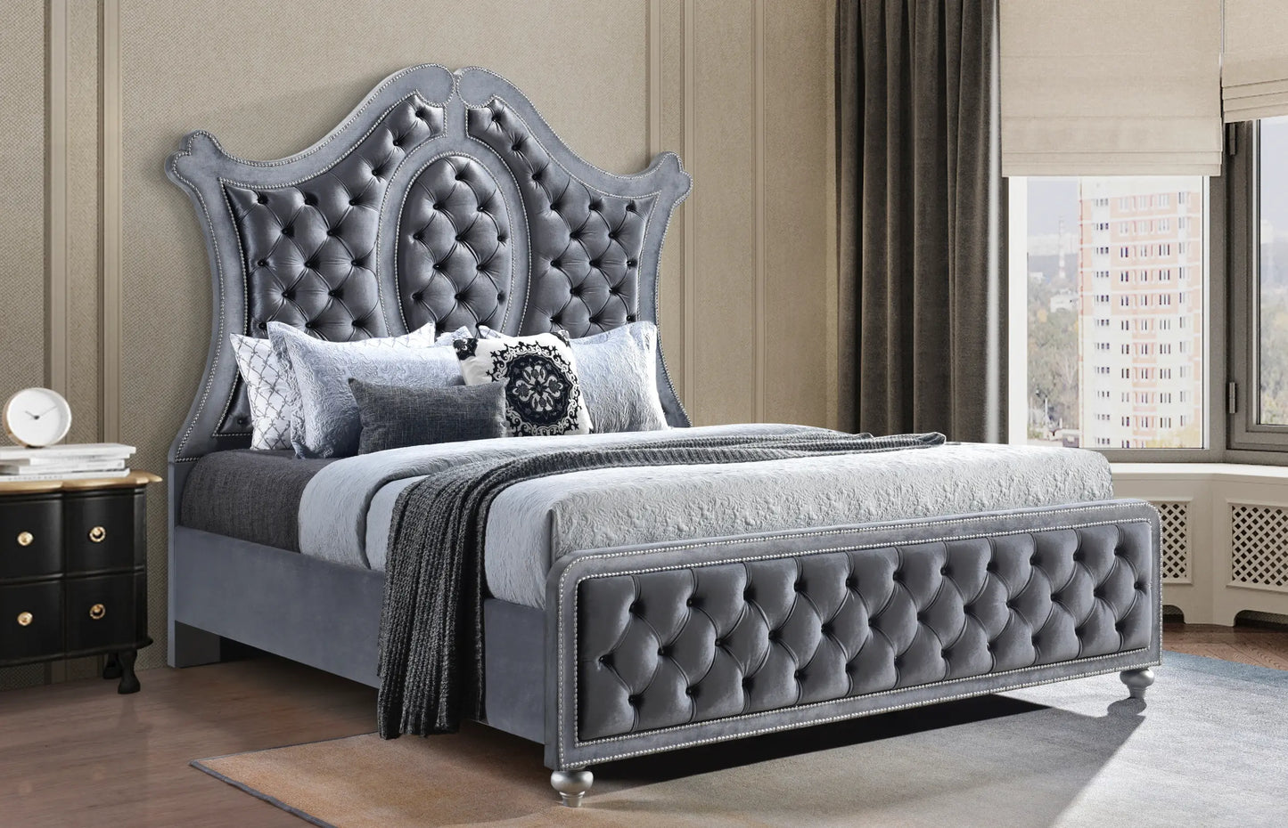 Cameo Gray Upholstered Panel Bedroom Set Crown Mark