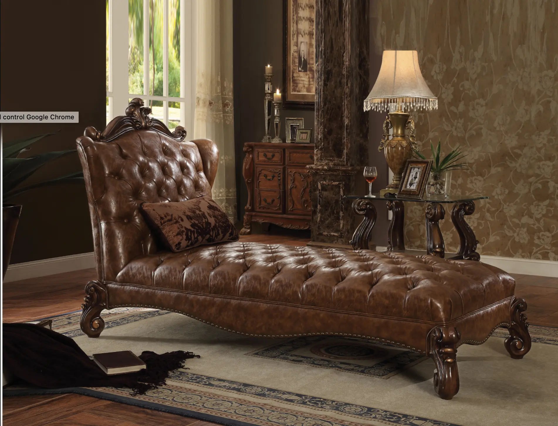 Versailles 2-Tone Light Brown PU & Cherry Oak Chaise & Pillow ACME East