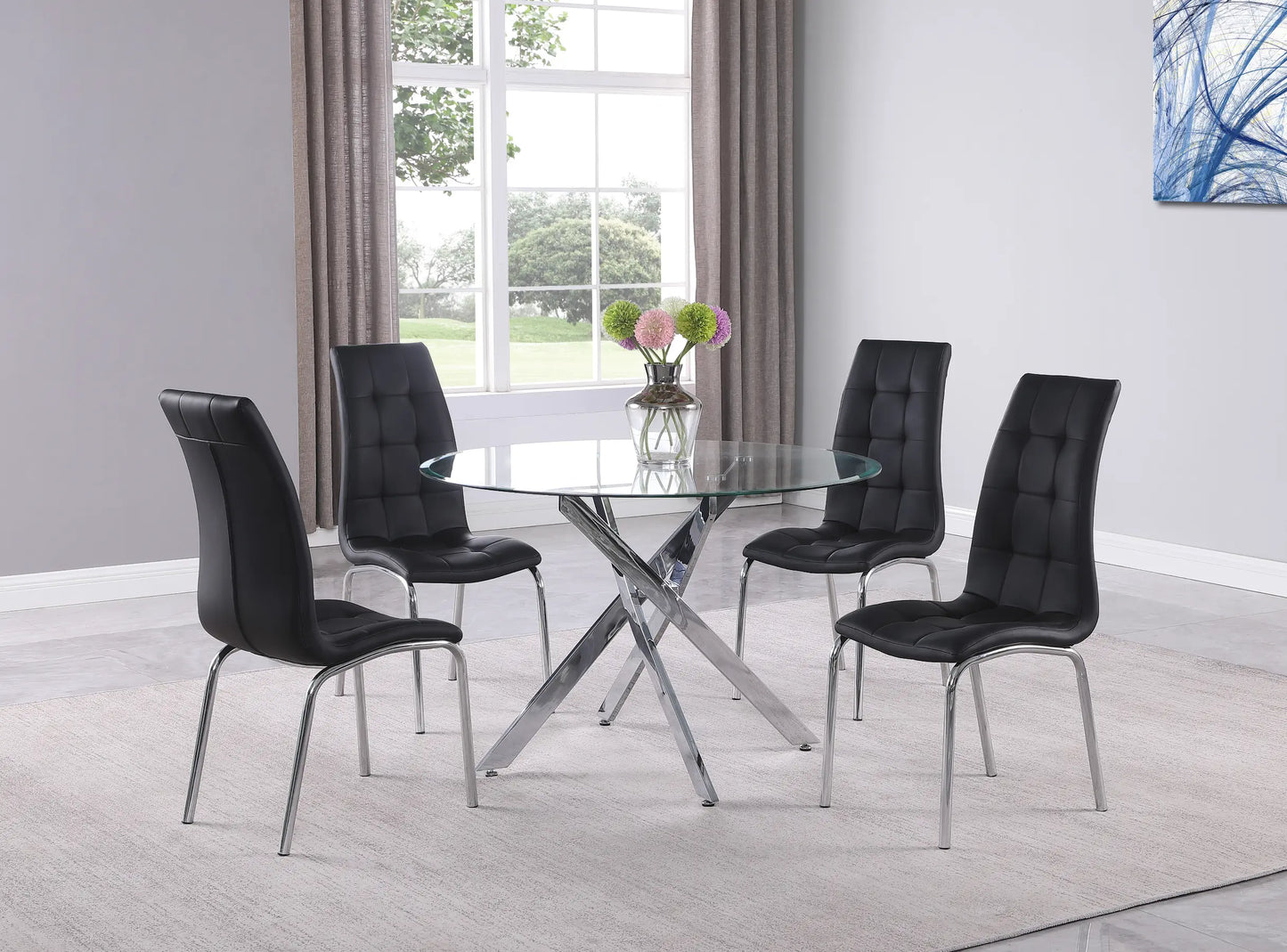 Jetta Black Round Glass-Top Dining Set Crown Mark