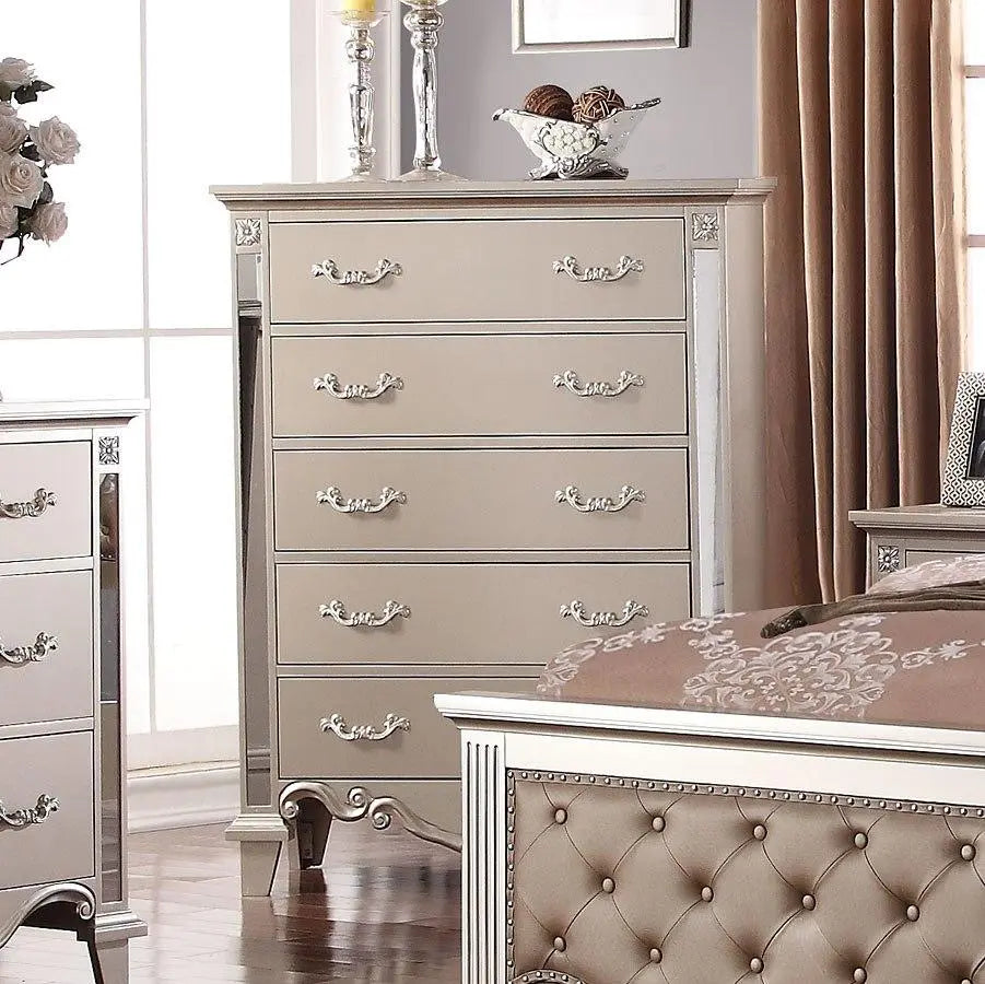 Sonia 6Pc Contemporary Bedroom Set in Silver Finish by Cosmos Furniture Cosmos Furniture