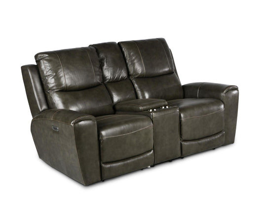 Steve Silver Laurel Leather Dual Power Reclining Console Loveseat in Grey Steve Silver 2