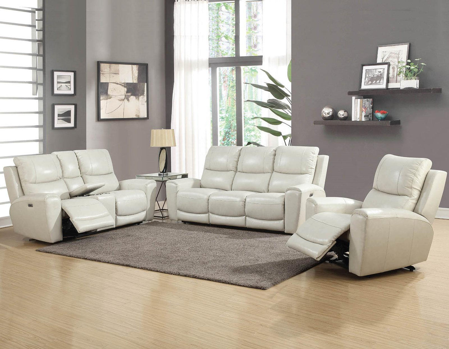 Steve Silver Laurel Leather Dual Power Reclining Sofa in Ivory Steve Silver 2