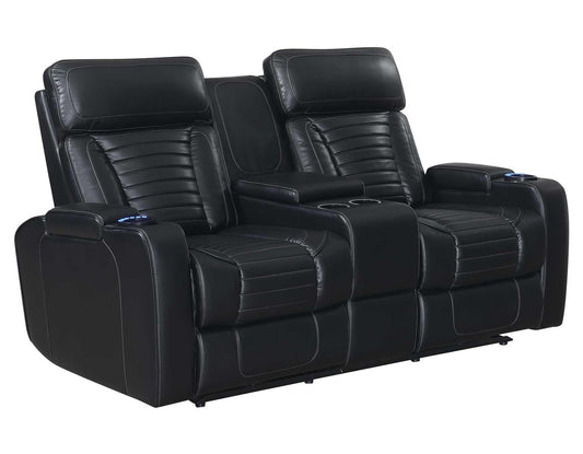 Steve Silver Lavon Dual Power Leatherette Console Loveseat in Midnight Steve Silver 2