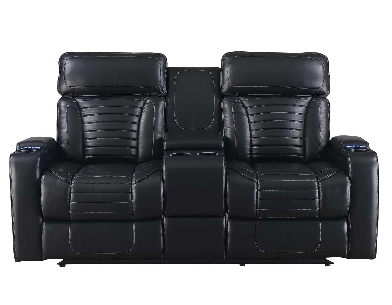 Steve Silver Lavon Dual Power Leatherette Console Loveseat in Midnight Steve Silver 2