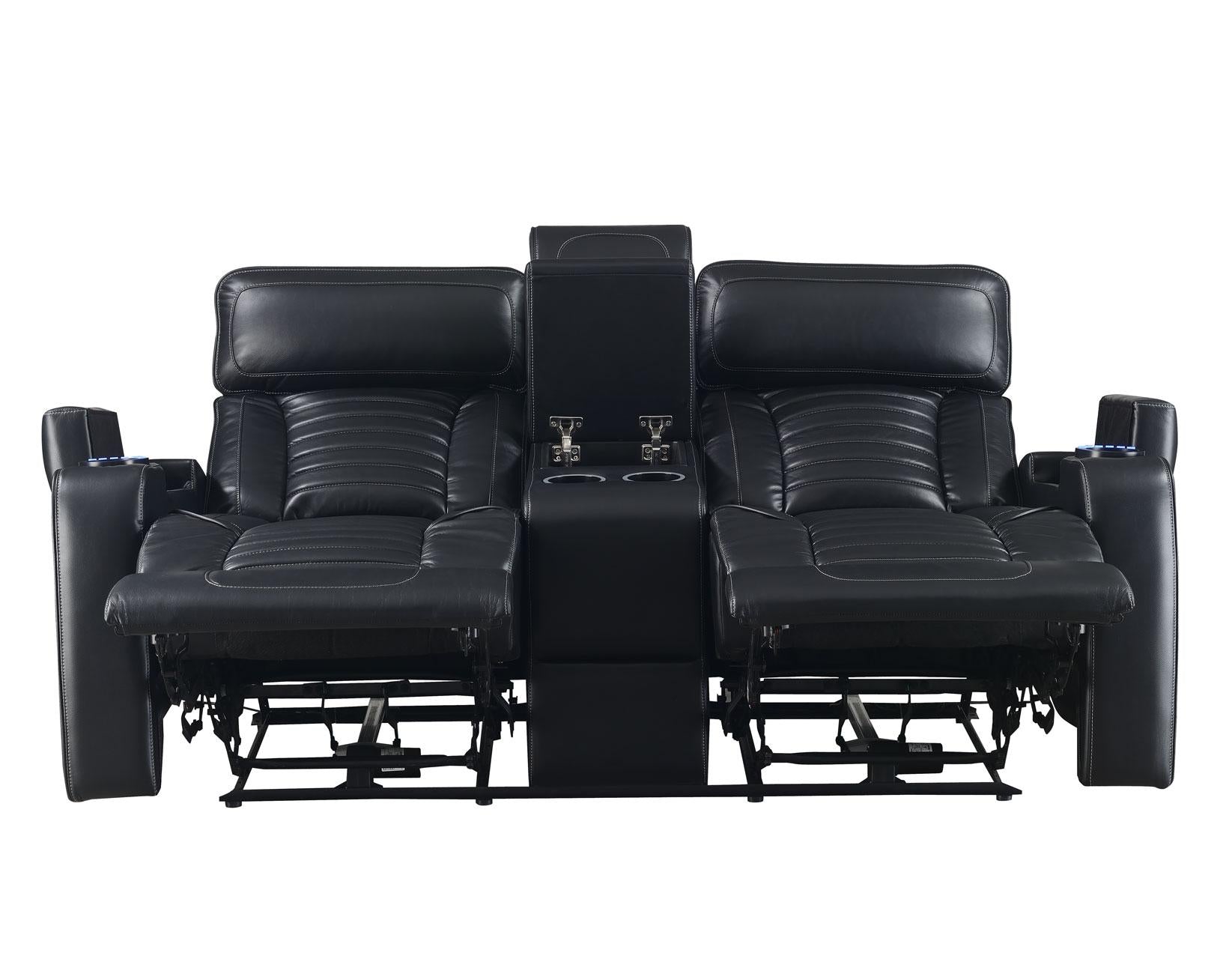 Steve Silver Lavon Dual Power Leatherette Console Loveseat in Midnight Steve Silver 2