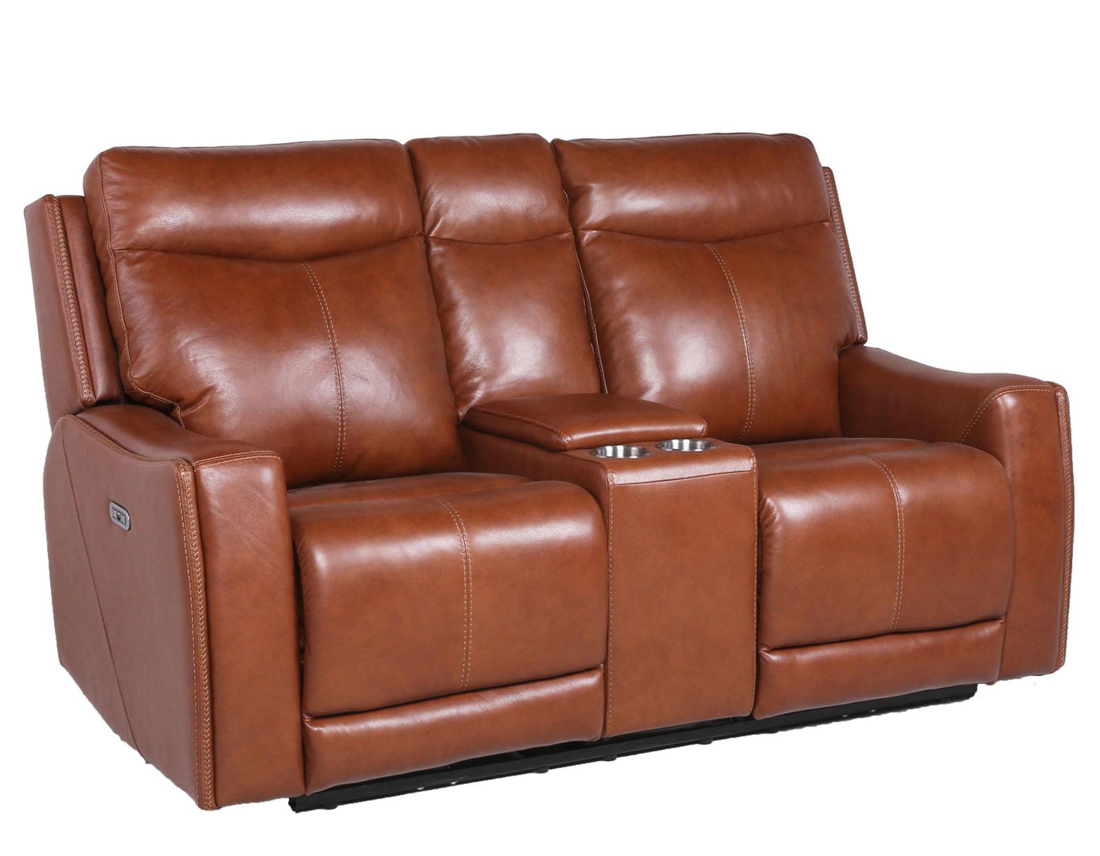 Steve Silver Natalia Leather Dual Power Reclining Console Loveseat in Coach Steve Silver 2