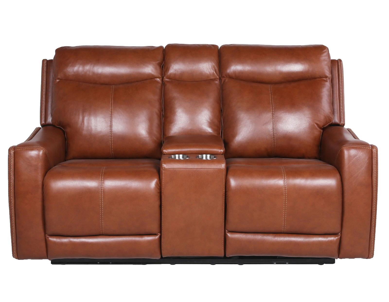 Steve Silver Natalia Leather Dual Power Reclining Console Loveseat in Coach Steve Silver 2