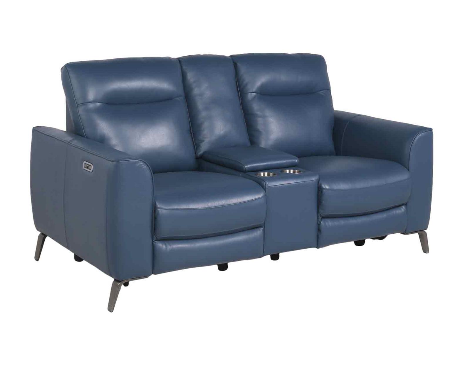 Steve Silver Sansa Leather Dual Power Reclining Console Loveseat in Ocean Blue Steve Silver 2