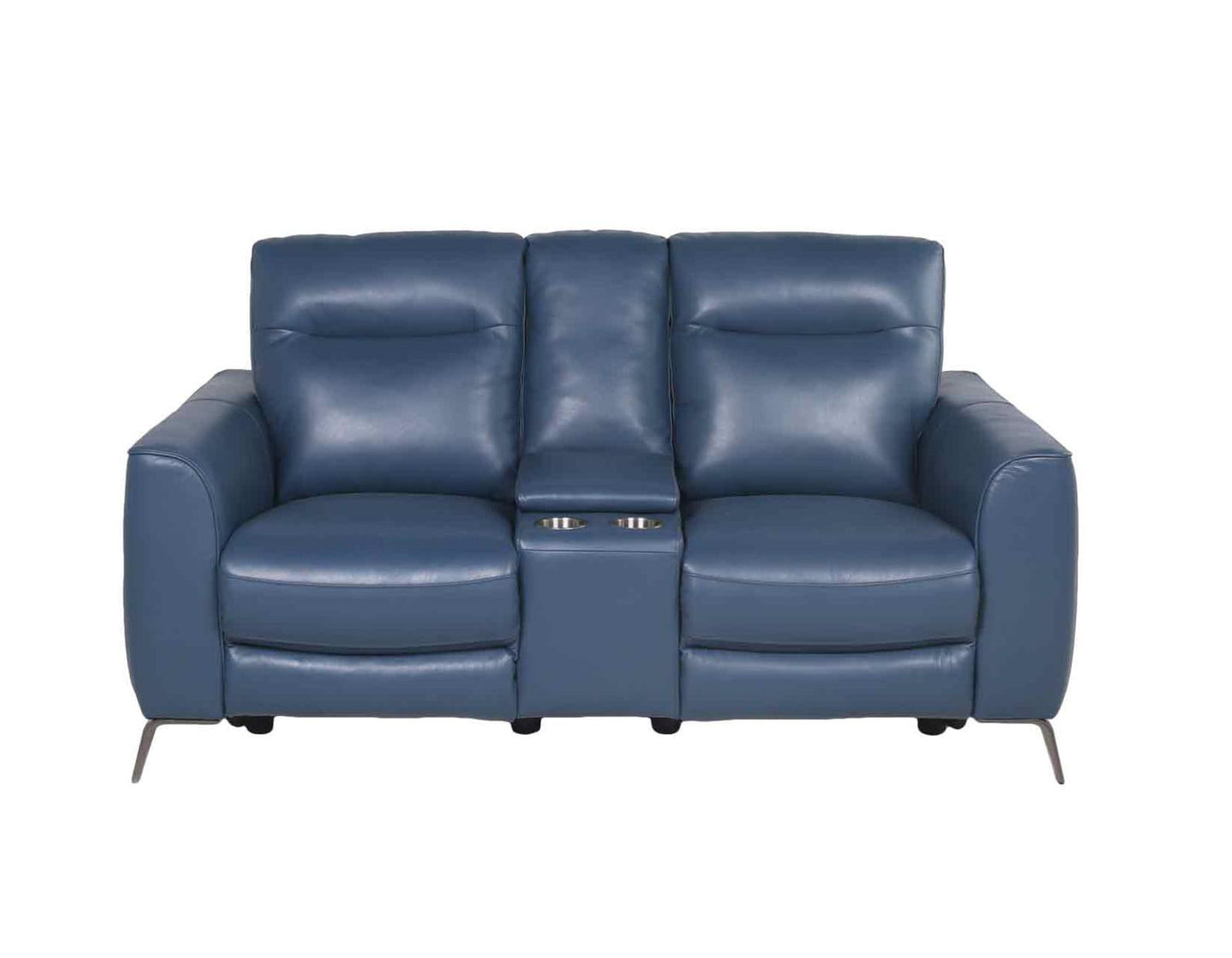 Steve Silver Sansa Leather Dual Power Reclining Console Loveseat in Ocean Blue Steve Silver 2