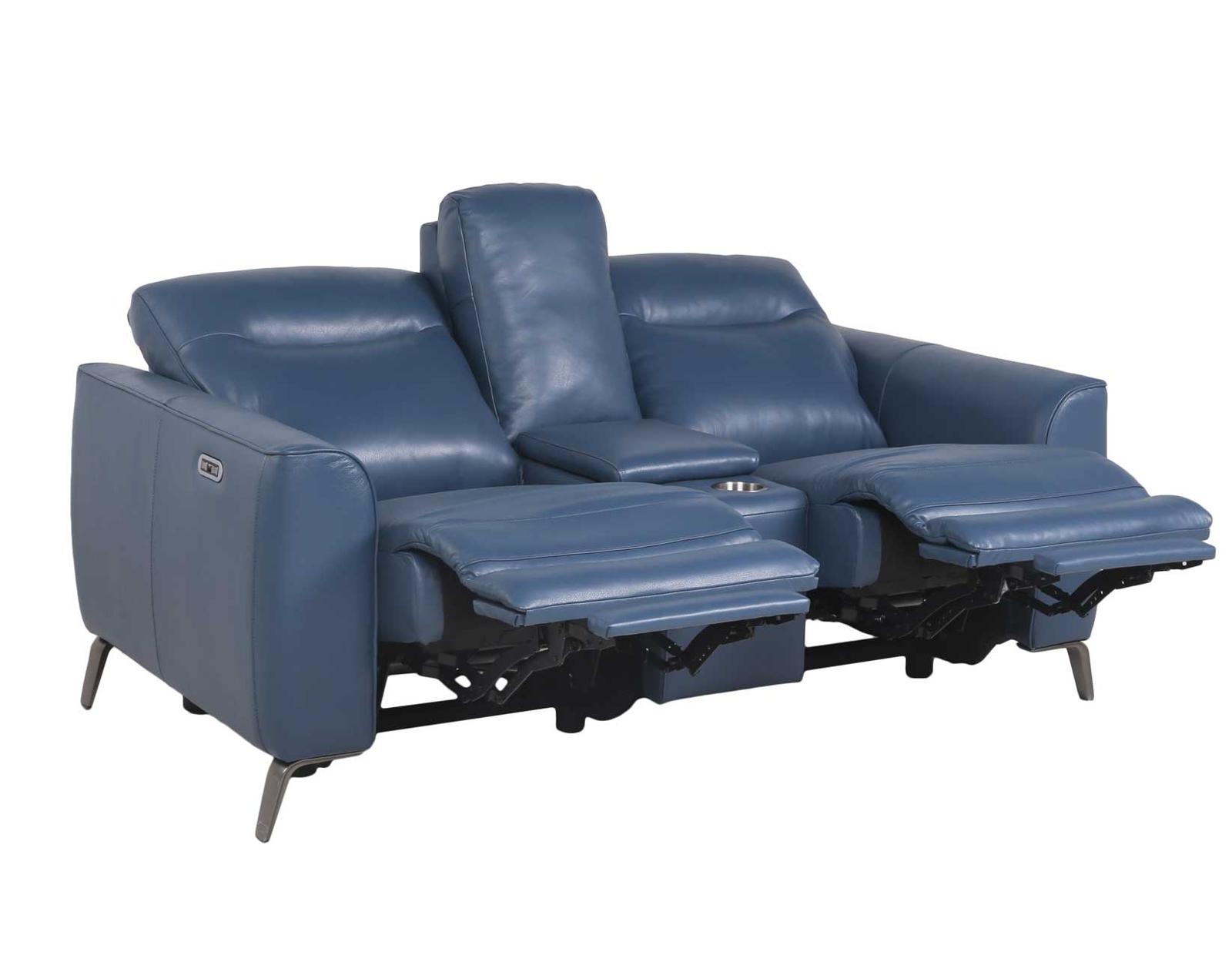 Steve Silver Sansa Leather Dual Power Reclining Console Loveseat in Ocean Blue Steve Silver 2