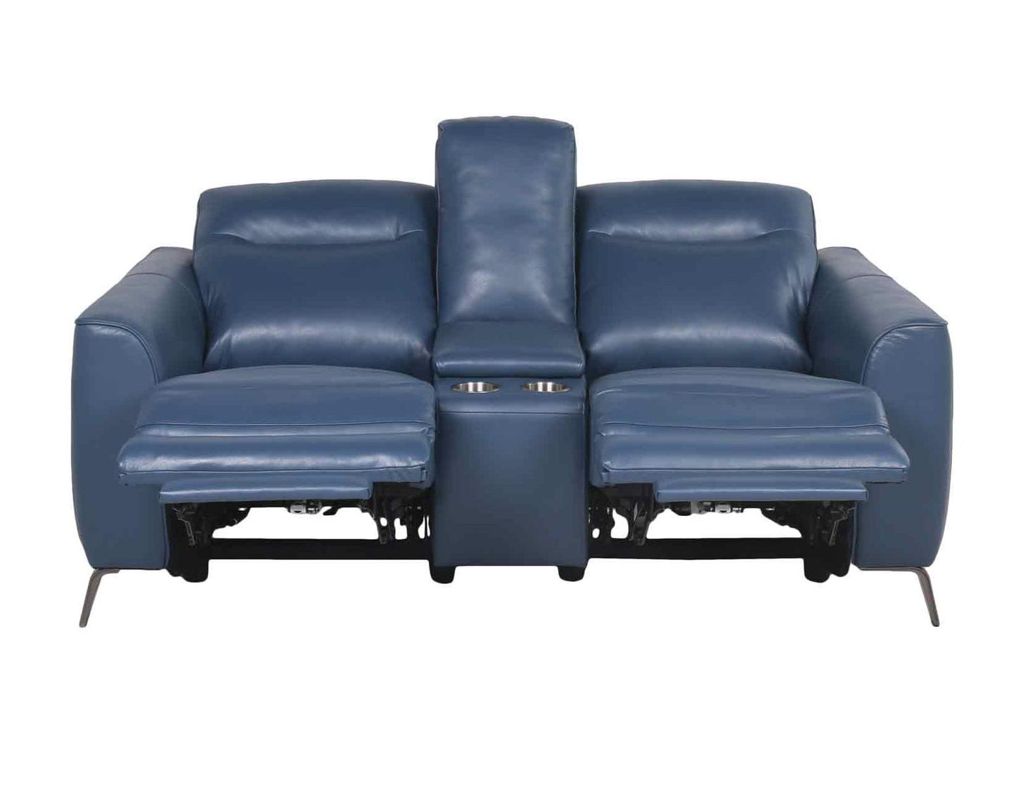 Steve Silver Sansa Leather Dual Power Reclining Console Loveseat in Ocean Blue Steve Silver 2