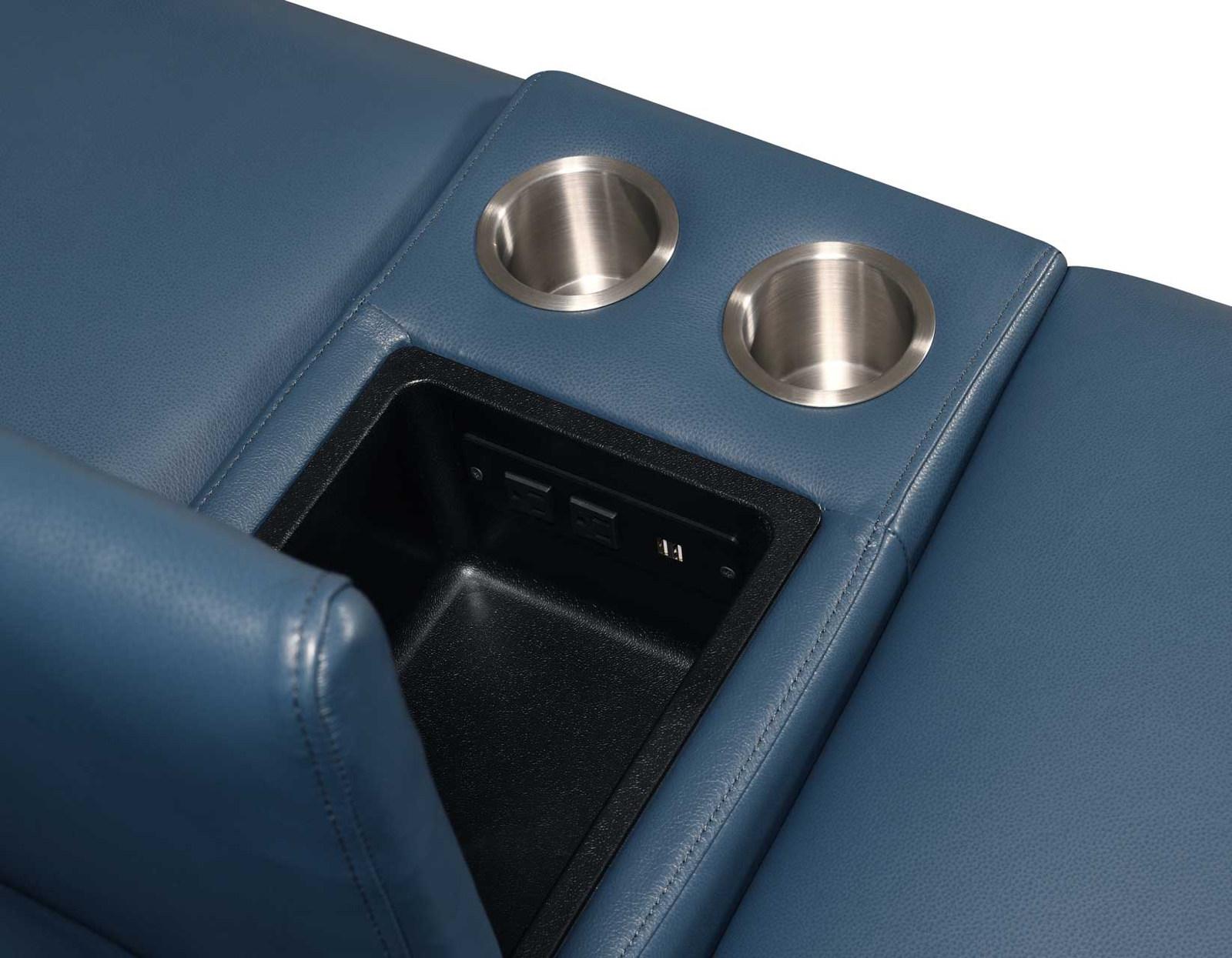 Steve Silver Sansa Leather Dual Power Reclining Console Loveseat in Ocean Blue Steve Silver 2