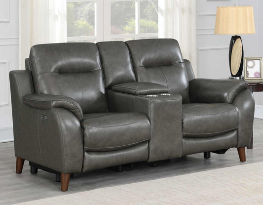 Steve Silver Trento Dual Power Leather Reclining Console Loveseat in Charcoal Steve Silver 2