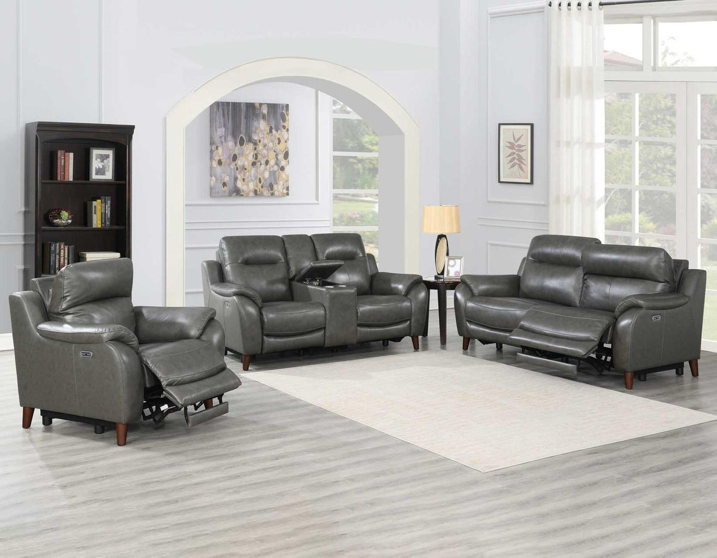 Steve Silver Trento Dual Power Leather Reclining Console Loveseat in Charcoal Steve Silver 2