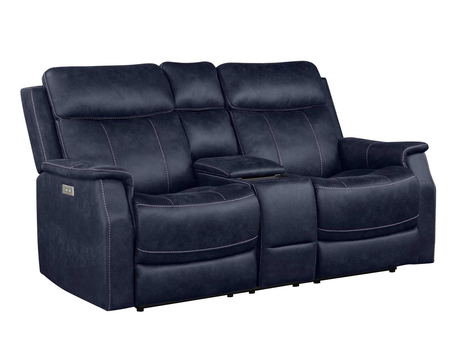 Steve Silver Valencia Dual Power Leatherette Reclining Console Loveseat in Ocean Blue Steve Silver 2