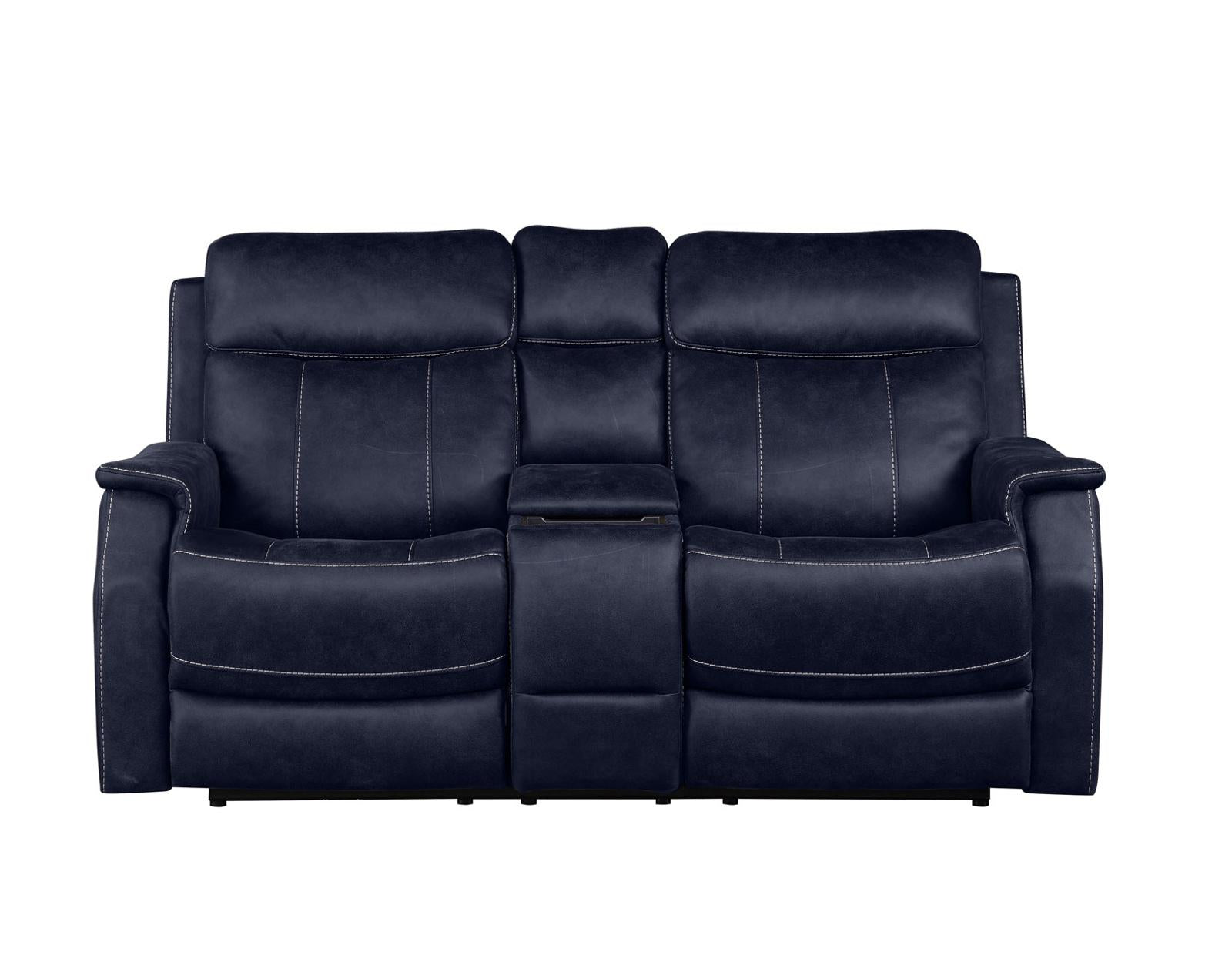 Steve Silver Valencia Dual Power Leatherette Reclining Console Loveseat in Ocean Blue Steve Silver 2