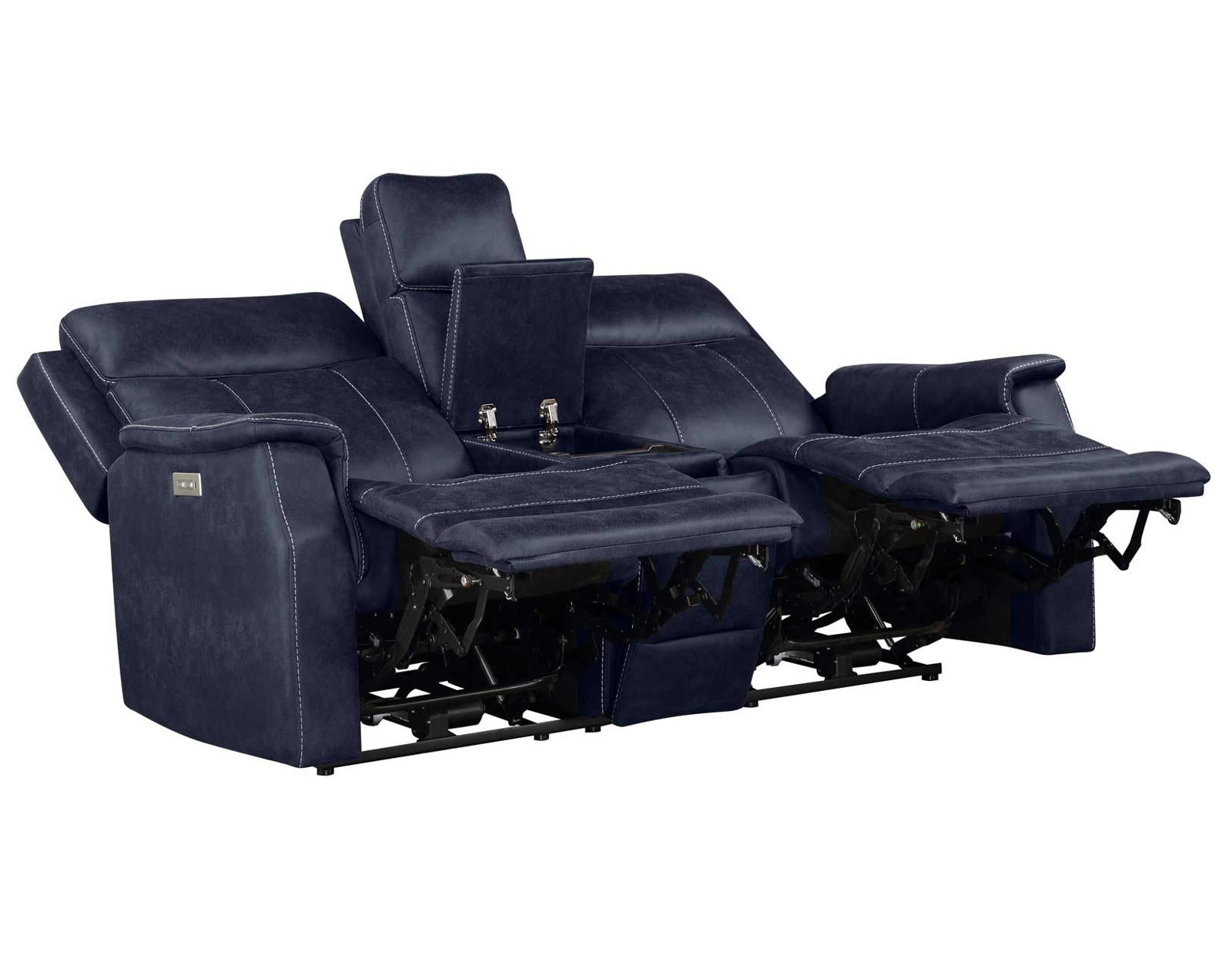 Steve Silver Valencia Dual Power Leatherette Reclining Console Loveseat in Ocean Blue Steve Silver 2