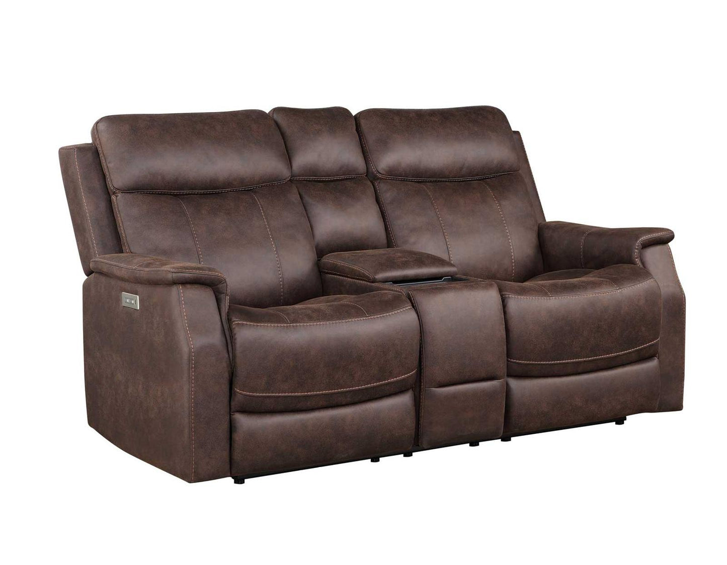 Steve Silver Valencia Dual Power Leatherette Reclining Console Loveseat in Walnut Steve Silver 2