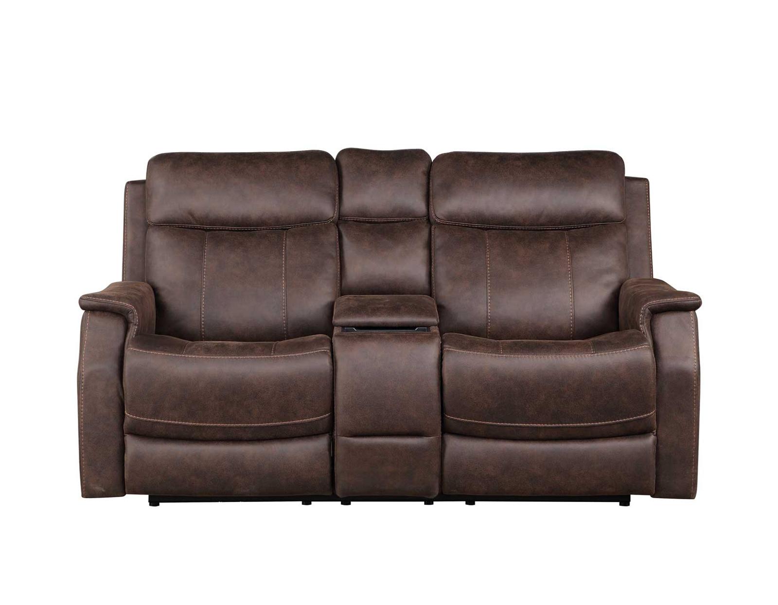 Steve Silver Valencia Dual Power Leatherette Reclining Console Loveseat in Walnut Steve Silver 2