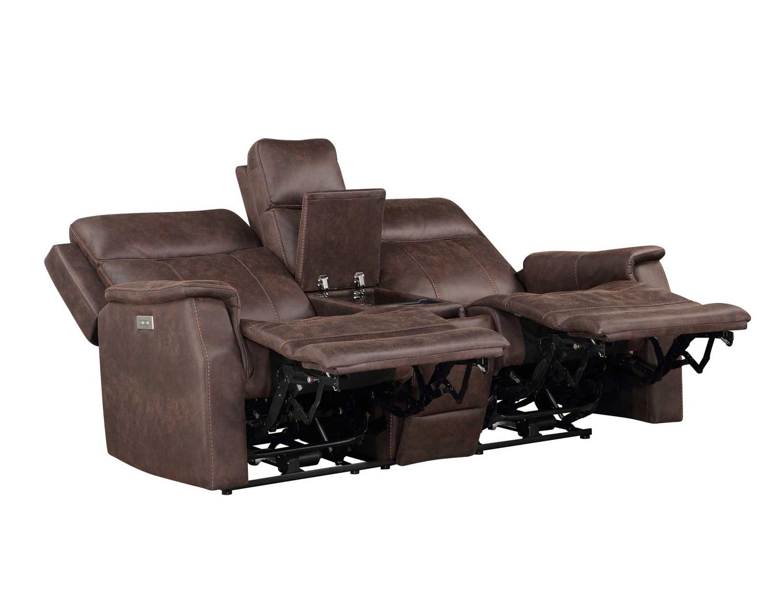 Steve Silver Valencia Dual Power Leatherette Reclining Console Loveseat in Walnut Steve Silver 2