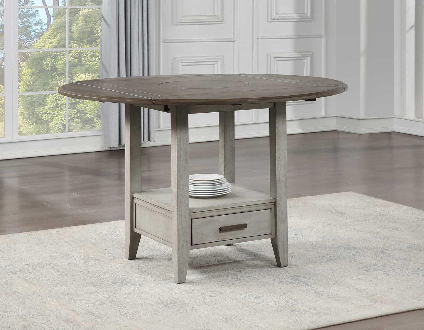 Steve Silver Abacus Round Drop Leaf Storage Table in Smoky Alabaster Steve Silver 2