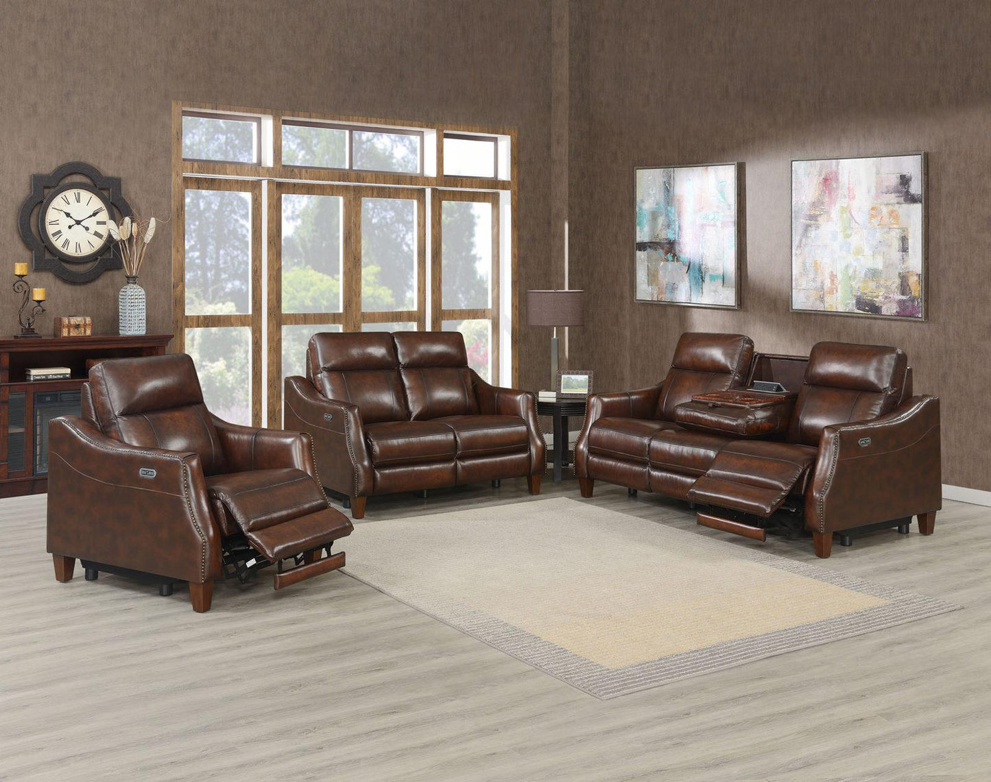 Steve Silver Akari Leather Dual Power Recliner in English Chestnut Steve Silver 2