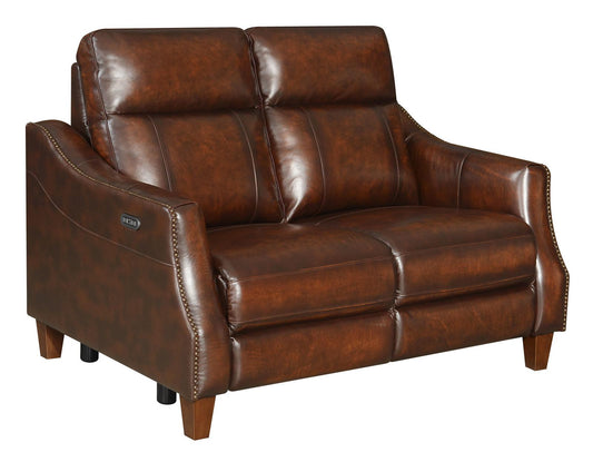 Steve Silver Akari Leather Dual Power Reclining Loveseat in English Chestnut Steve Silver 2