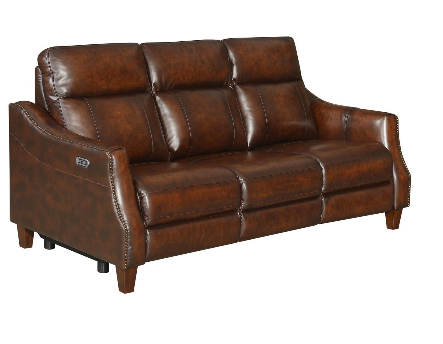 Steve Silver Akari Leather Dual Power Reclining Sofa w/ Dropdown Console in English Chestnut Steve Silver 2