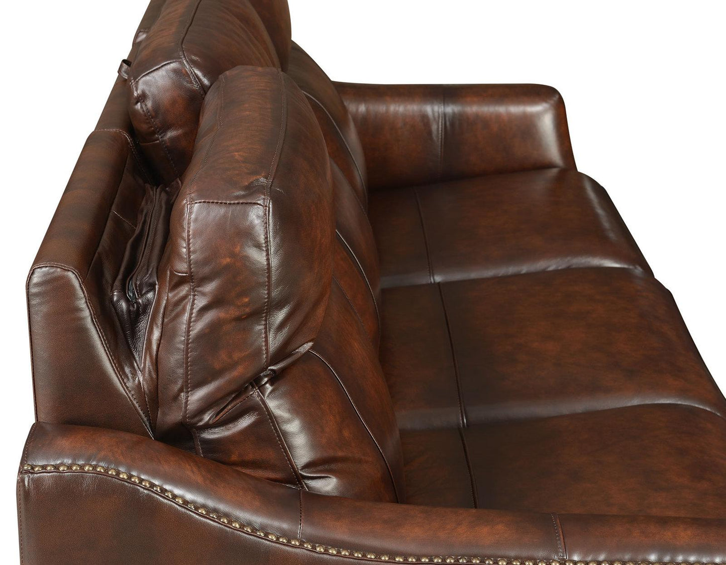 Steve Silver Akari Leather Dual Power Reclining Sofa w/ Dropdown Console in English Chestnut Steve Silver 2