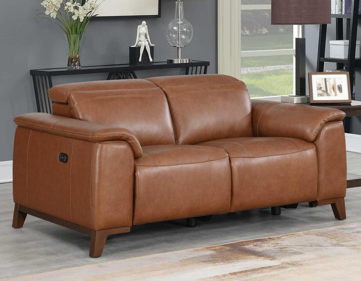 Steve Silver Bergamo Dual-Power Leather Reclining Loveseat in Mocha Steve Silver 2