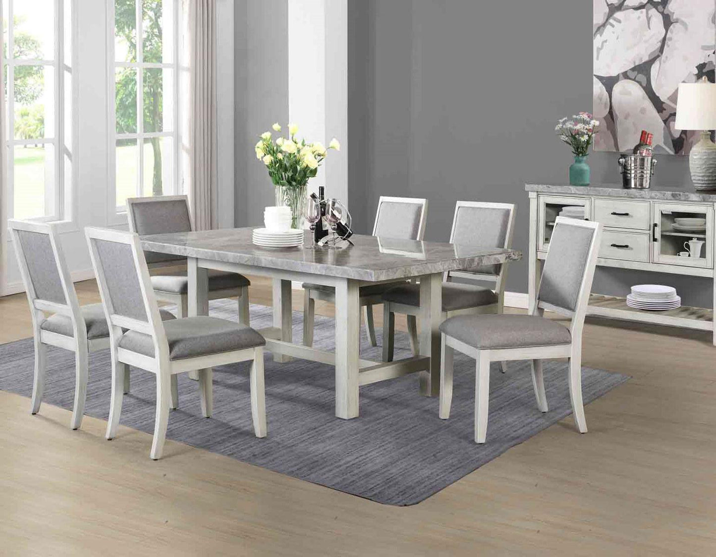 Steve Silver Canova Gray Marble Top Dining Table in Cathedral White Steve Silver 2