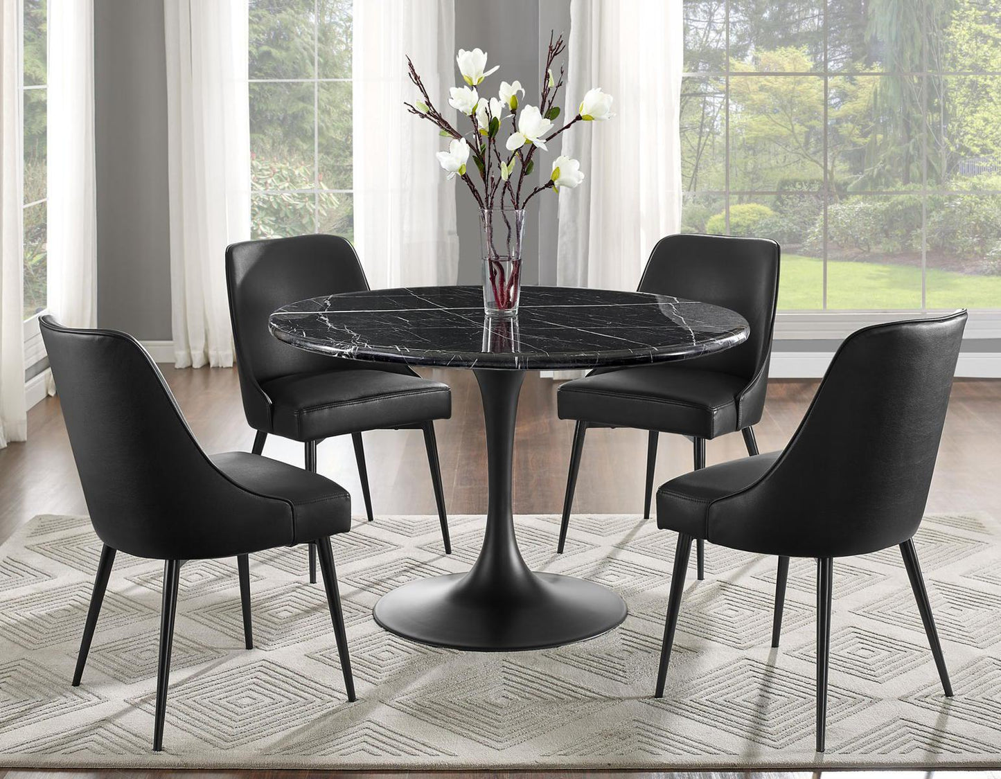 Steve Silver Colfax Round Black Marquina Marble Top Dining Table in Black Steve Silver 2