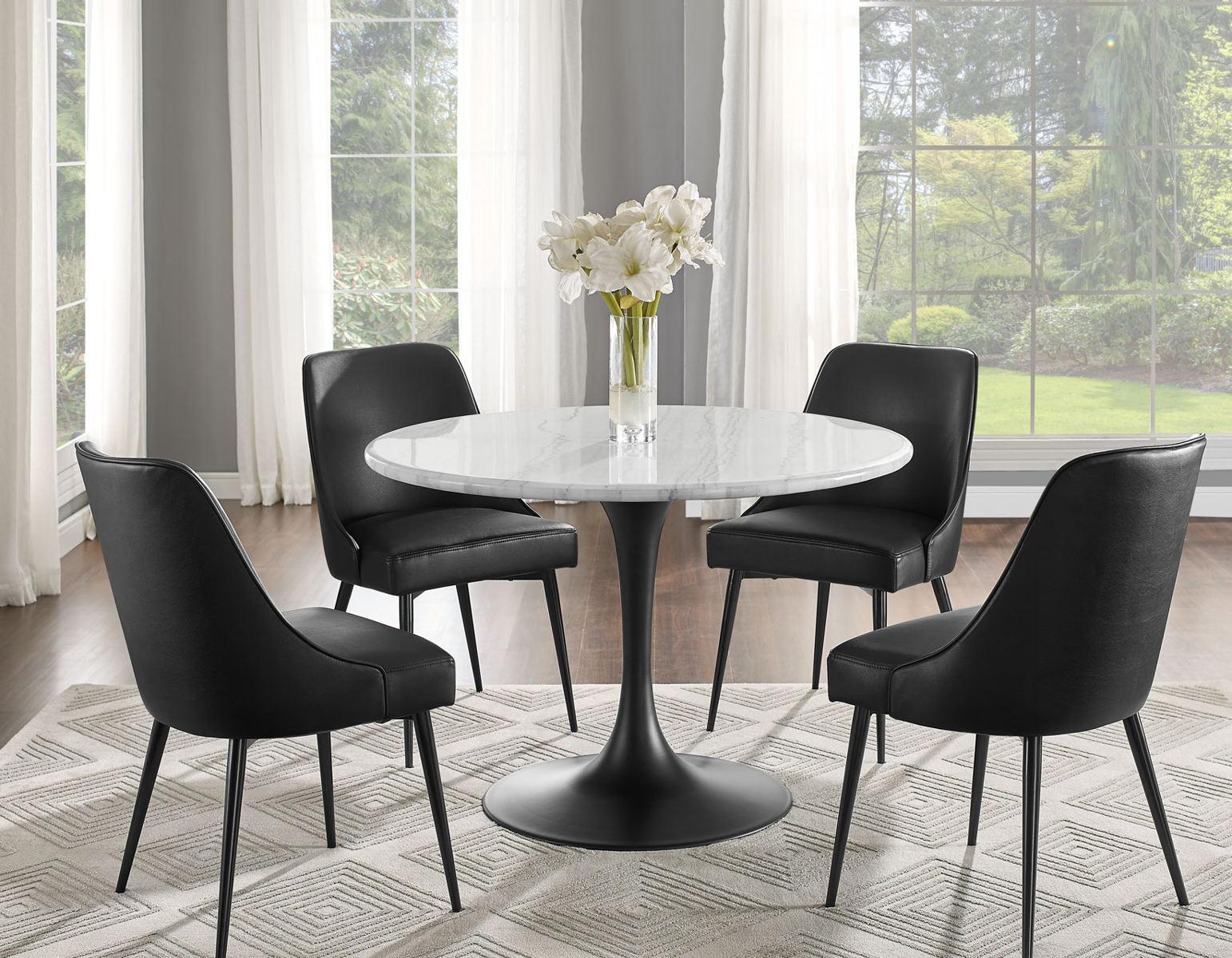 Steve Silver Colfax Round White Marble Top Dining Table in Black Steve Silver 2