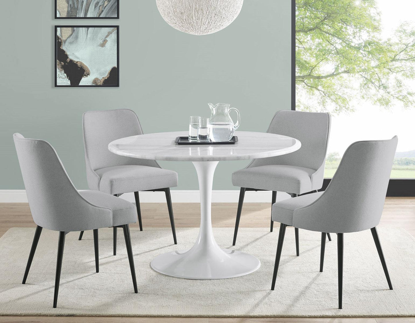 Steve Silver Colfax Round White Marble Top Dining Table in White Steve Silver 2