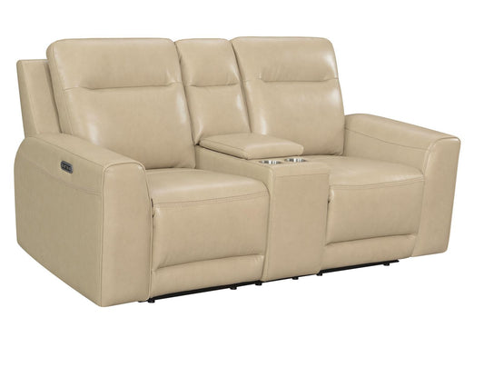 Steve Silver Doncella Leather Dual Power Reclining Console Loveseat in Surly Sand Steve Silver 2