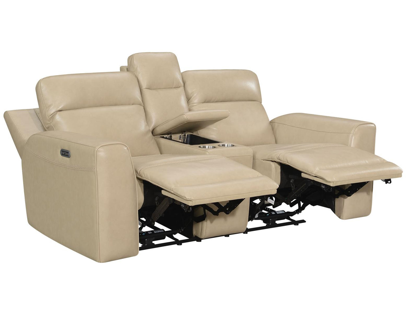 Steve Silver Doncella Leather Dual Power Reclining Console Loveseat in Surly Sand Steve Silver 2