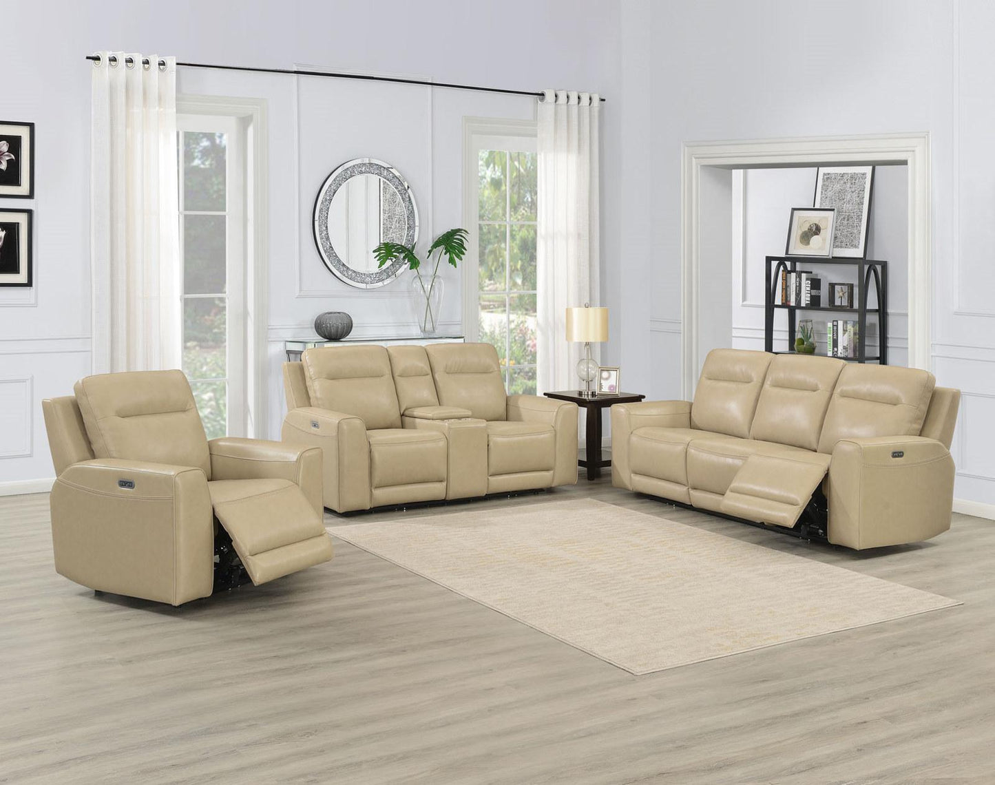 Steve Silver Doncella Leather Dual Power Reclining Sofa in Surly Sand Steve Silver 2