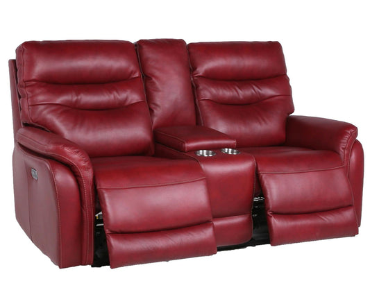 Steve Silver Fortuna Leather Dual Power Reclining Console Loveseat in Wine Steve Silver 2