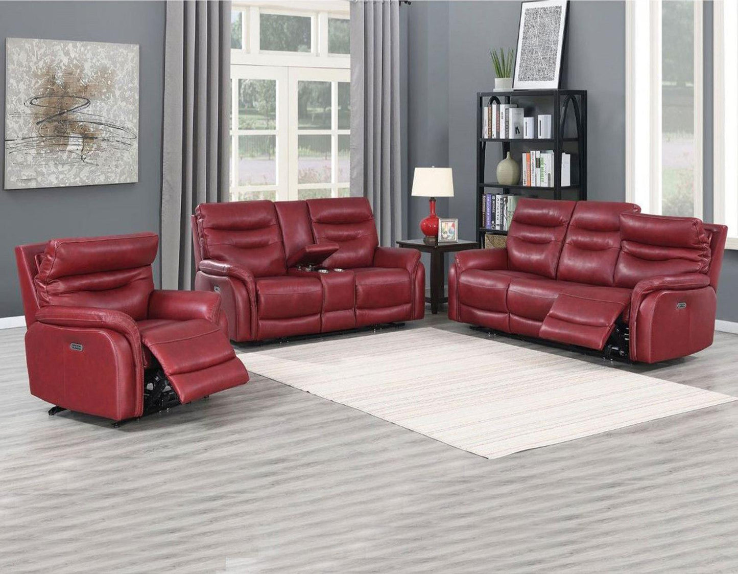 Steve Silver Fortuna Leather Dual Power Reclining Console Loveseat in Wine Steve Silver 2