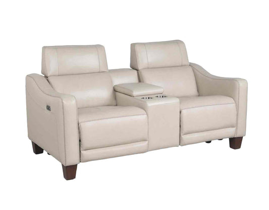 Steve Silver Giorno Dual Power Leather Console Loveseat in Ivory Steve Silver 2