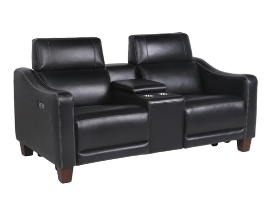 Steve Silver Giorno Dual Power Leather Console Loveseat in Midnight Steve Silver 2