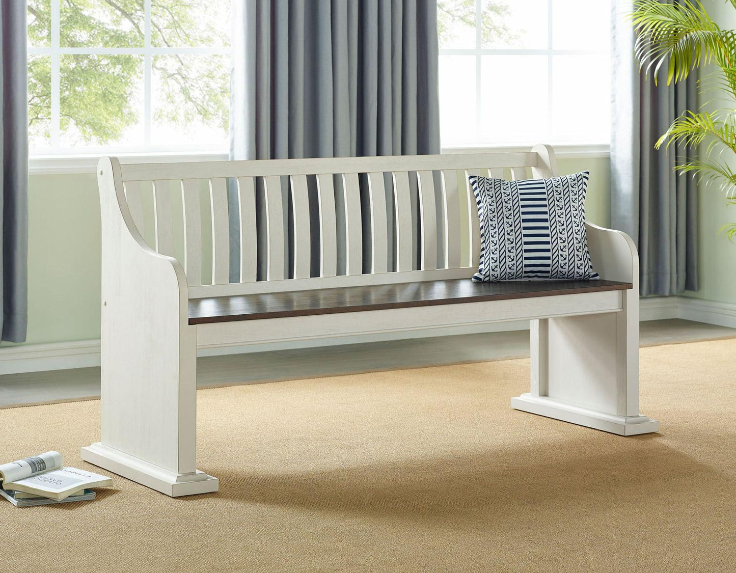 Steve Silver Joanna Bench with Back in Two-tone Ivory and Mocha Steve Silver 2