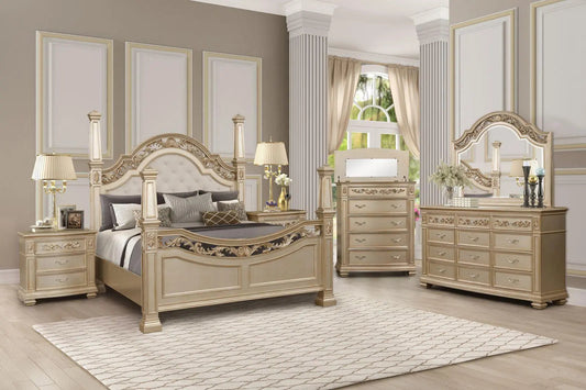 Valentina 6Pc Traditional Bedroom Set in Gold Finish by Cosmos Furniture Cosmos Furniture