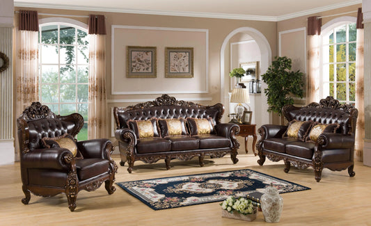 Vanessa Traditional Sofa and Loveseat in Cherry Wood Finish by Cosmos Furniture Cosmos Furniture