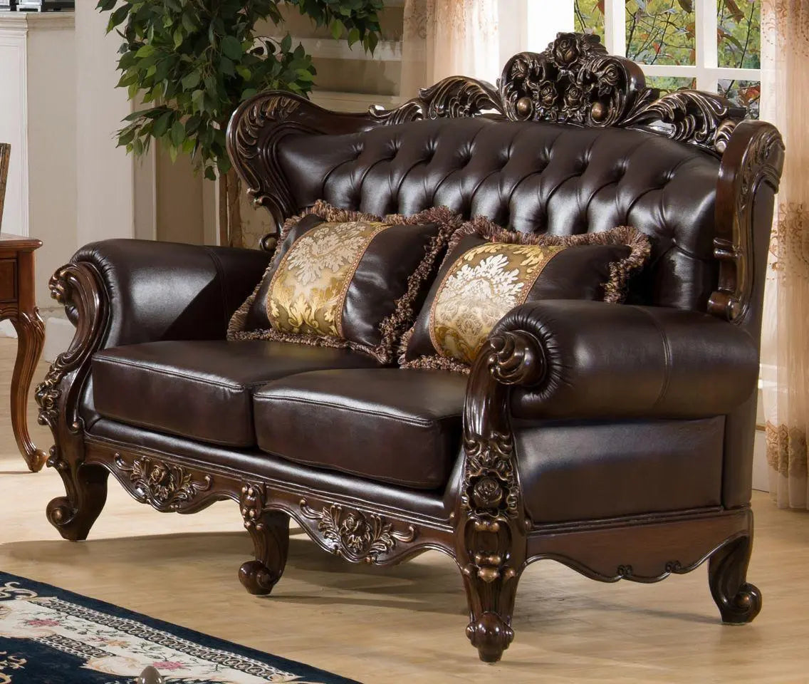 Vanessa Traditional Sofa and Loveseat in Cherry Wood Finish by Cosmos Furniture Cosmos Furniture