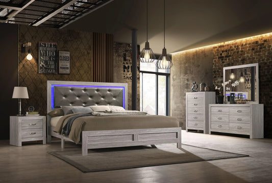 Yasmine White 6Pc Modern Bedroom Set in Gray Finish by Cosmos Furniture Cosmos Furniture