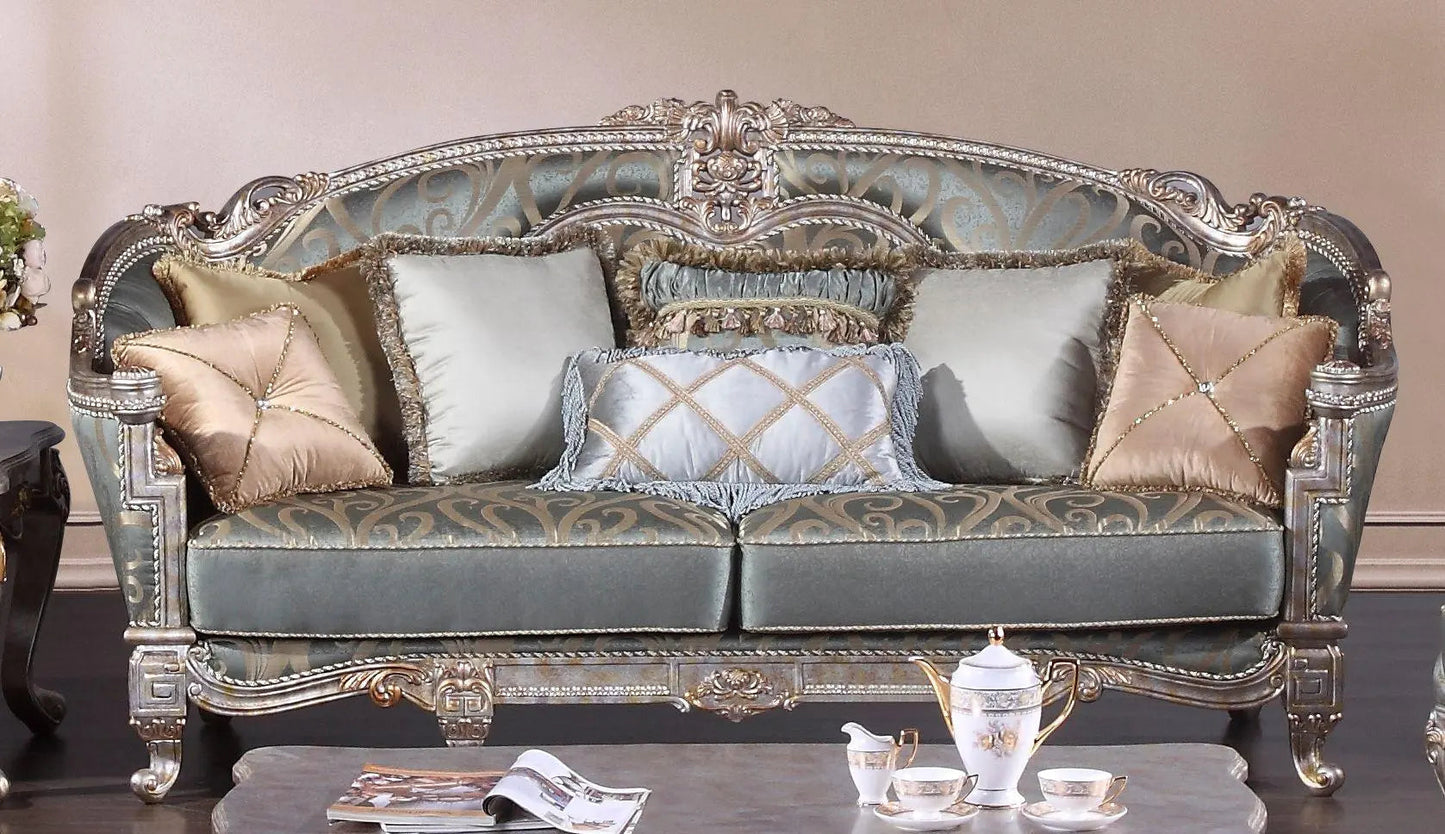 Zara Traditional Sofa and Loveseat in Silver Wood Finish by Cosmos Furniture Cosmos Furniture